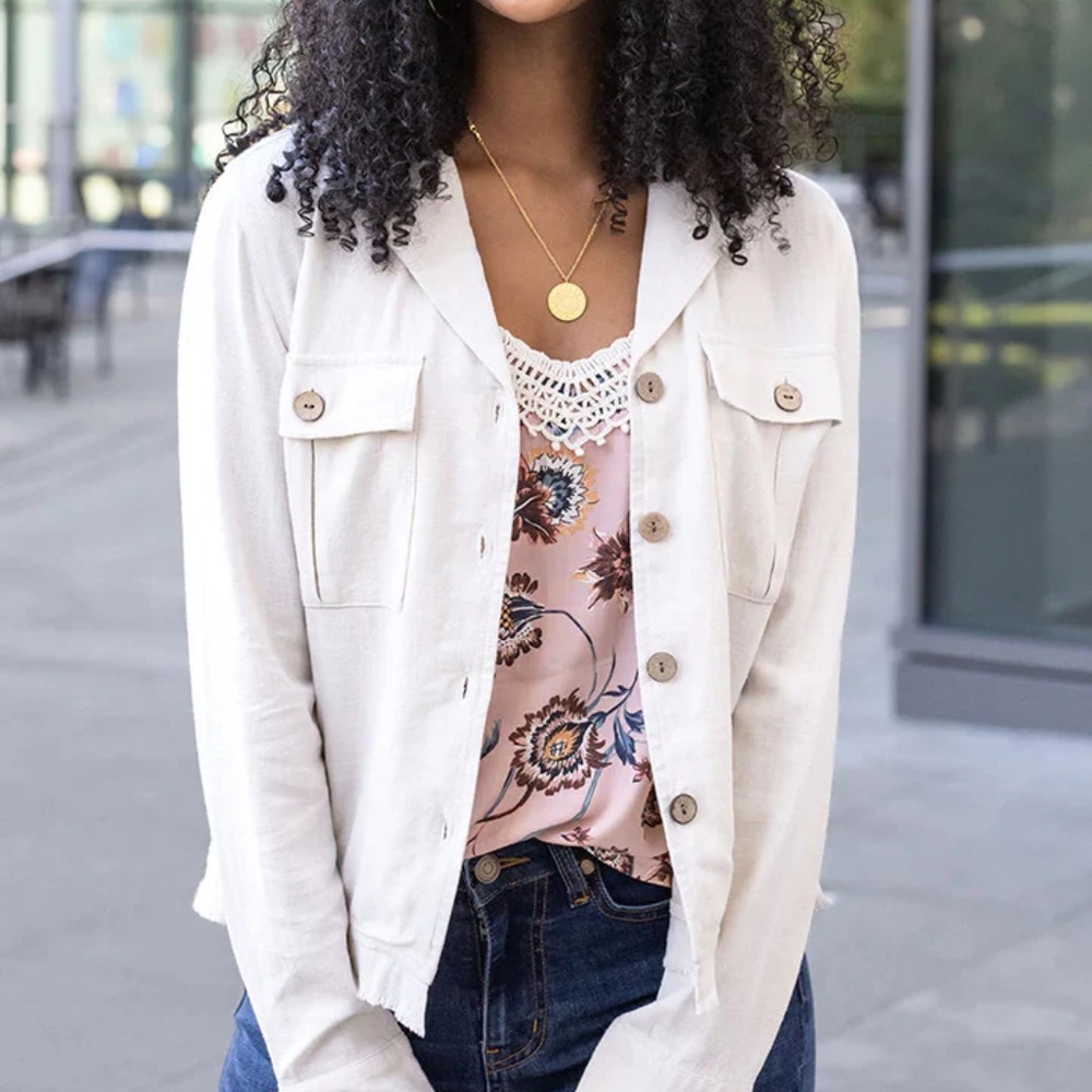 Grace & Lace Linen Safari Jacket in Natural - Natural / L